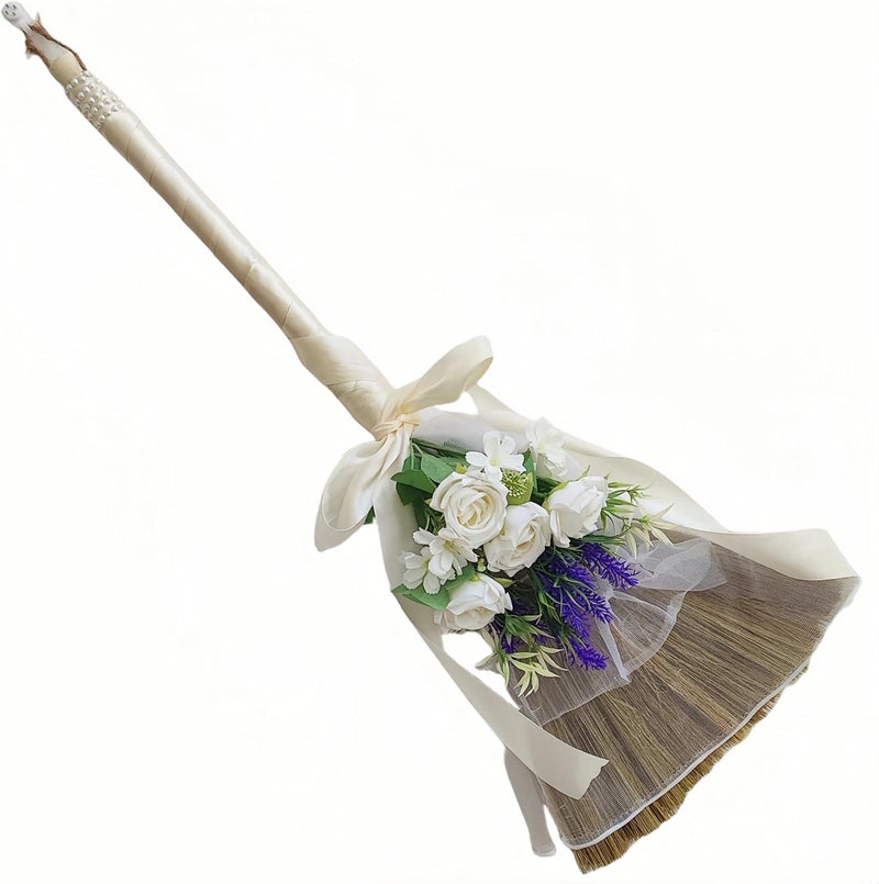 SIMER Wedding Broom for Jumping Ceremony, Jumpping The Broom for African American Wedding, Artificial Flower Bouquets with Lavender - Image 1